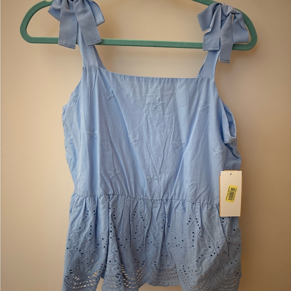 Copper Key Blue Smocked Ruffled Tank Top